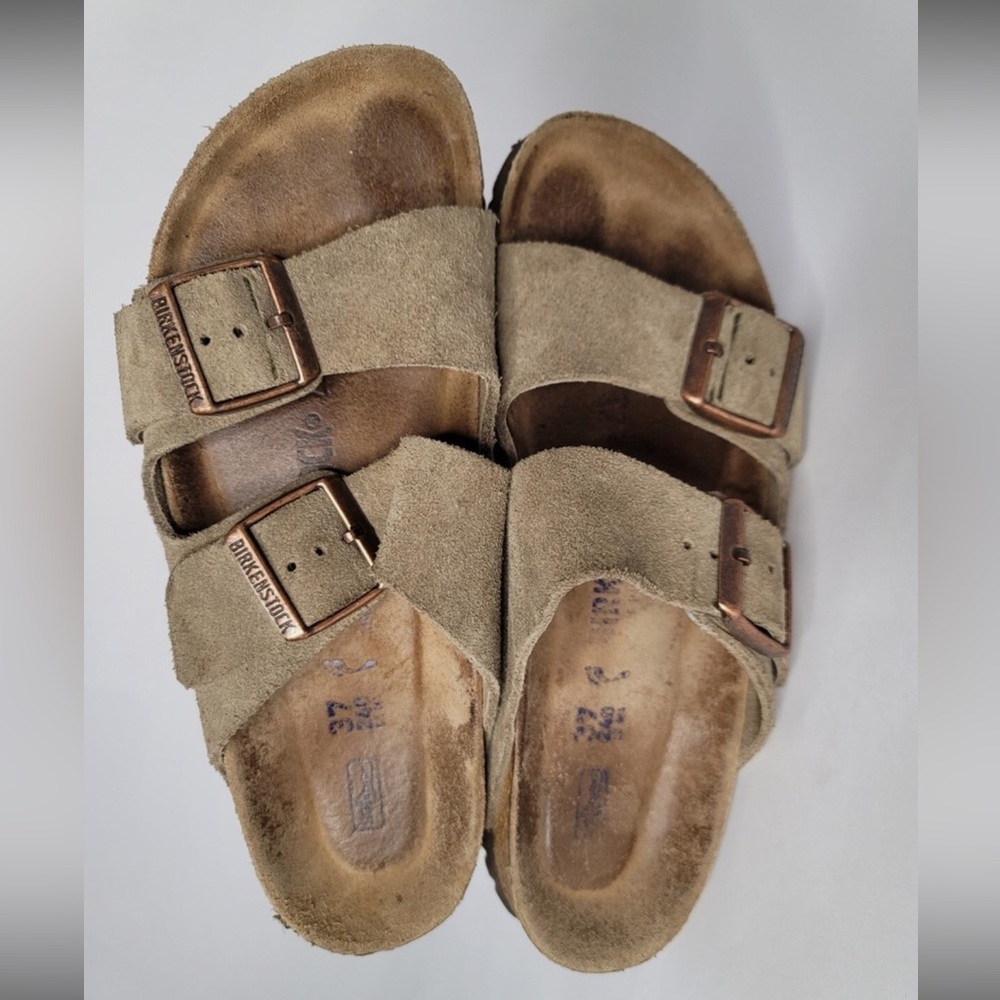 Birkenstock Women’s Suede Double Strap Sandals in Taupe Brown